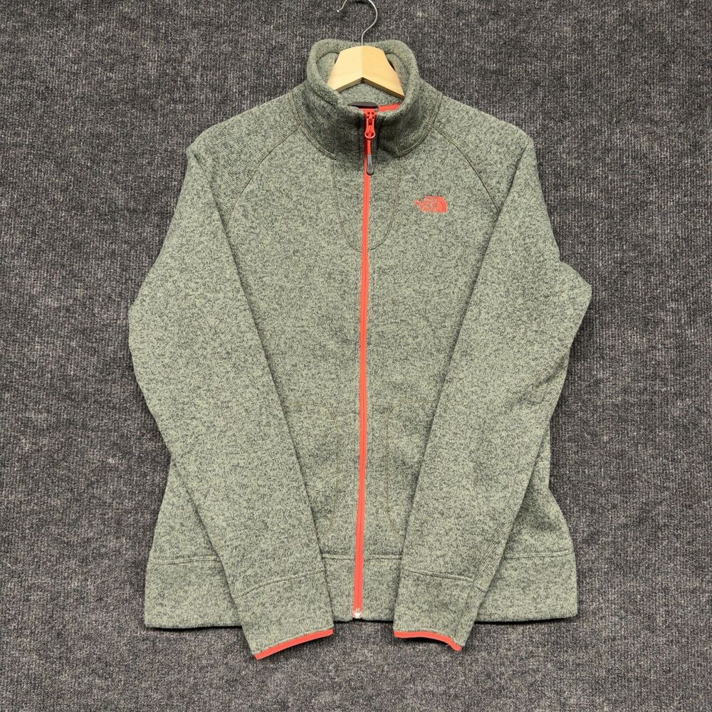 The North Face Crescent Women's Large Full Zip Sweater Fleece Jacket Green Coral - Picture 4 of 14